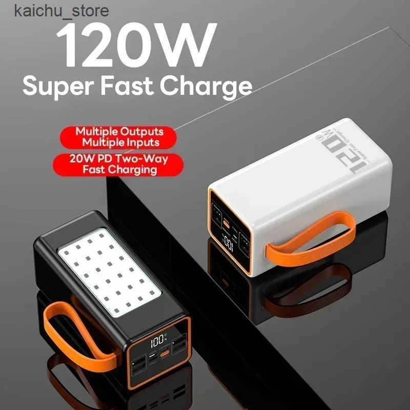 Cell Phone Banks 200000mAh Two-way 120W Portable Charger Power Bank Fast Charging External Tito C for W/LED Light J241218