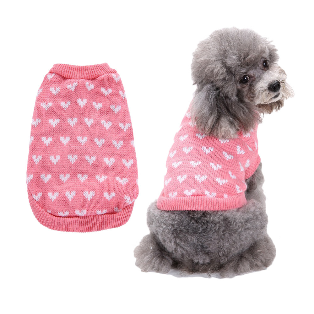 Autumn and winter warm red pink love dog clothing sweater skirt Holiday Christmas New Year pet clothing wholesale