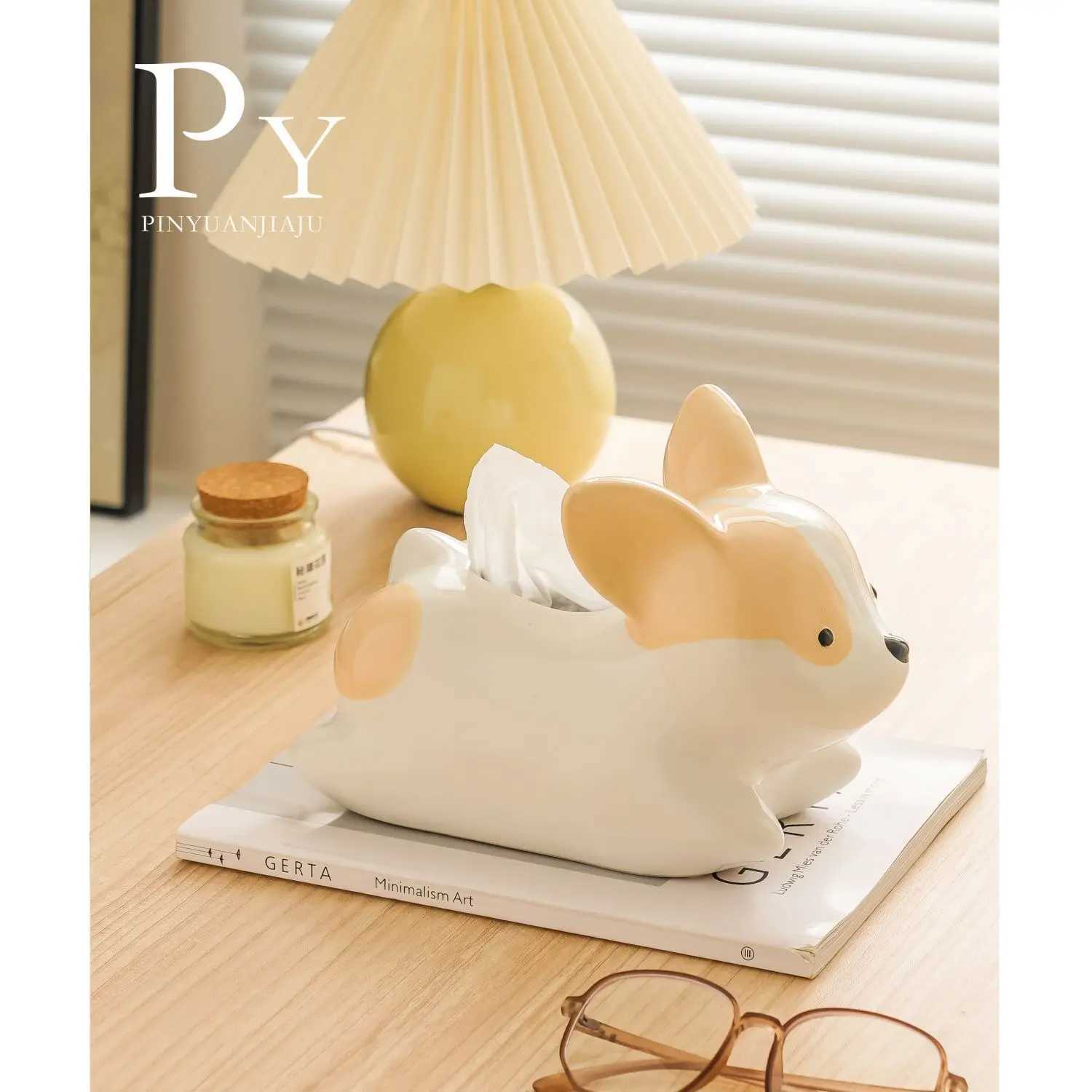 Ceramic tissue box Cute dog corgi tissue box Life Ro lamp Deluxe porch decoration Nordic style simple decoration Y241218