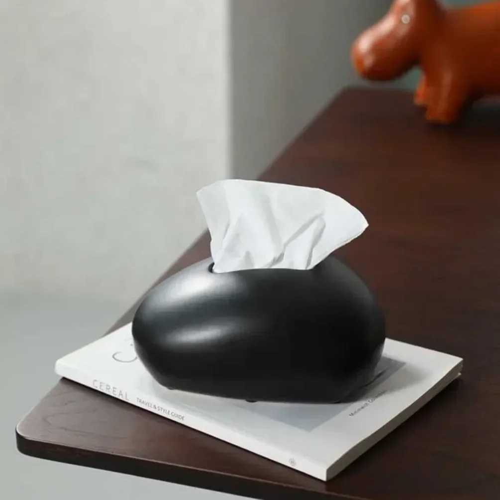 Nordic tissue box black ceramic paper storage box bedding and lifestyle decoration napkin holder minimalist style Korean Y241218