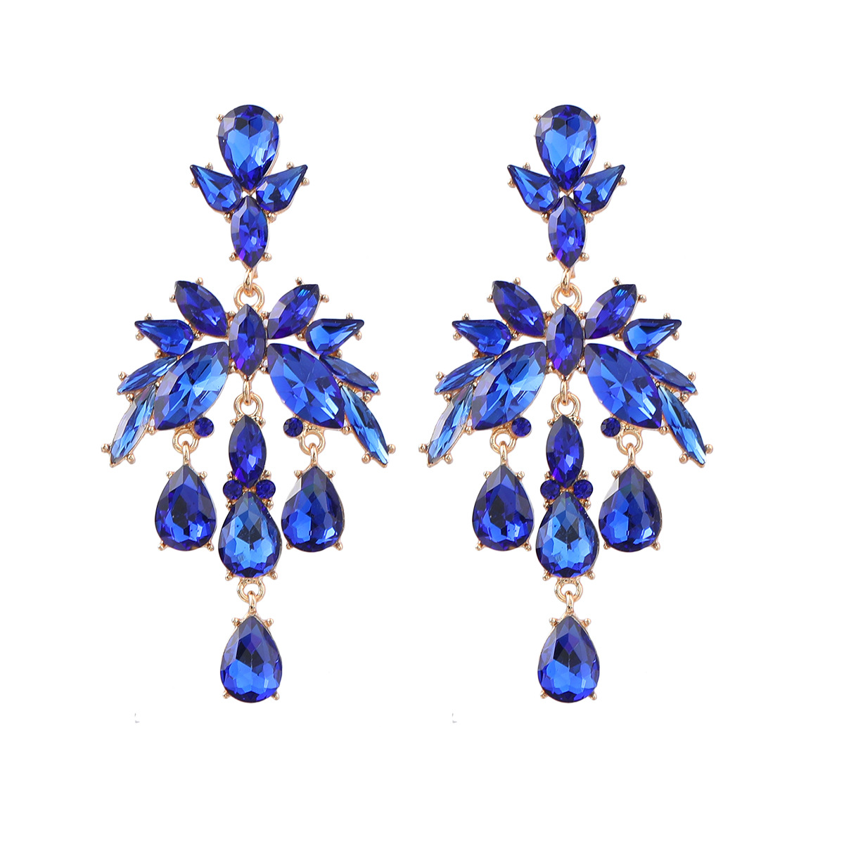 Alloy Diamond-Set 3PCS/LOT Teardrop Glass Crystal Earrings with Floral Design - Exaggerated Party Accessories for Women