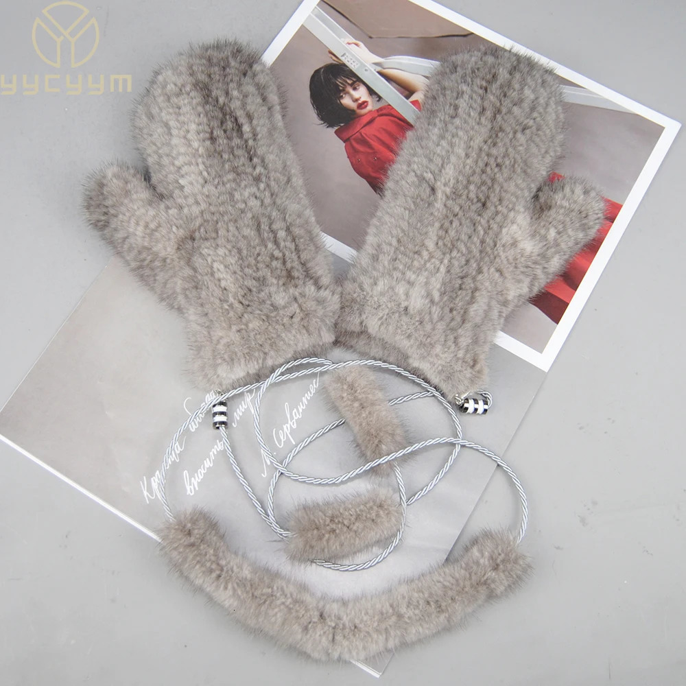 Women 100% Real Genuine Knitted Mink Fur Mittens Winter Warm Lady Real Mink Fur Fashion Lady Gloves Handmade Knit Fur Mitten 241218