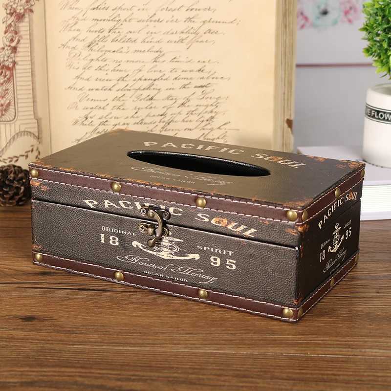 Nordic retro tissue box leather waterproof wooden tissue box creative desktop organizer handmade gift box Y241218