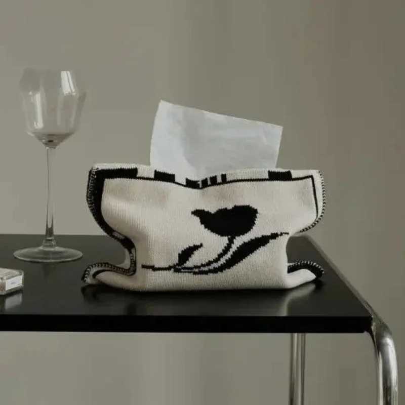 Nordic Ins Pattern Knitted Tissue Bag Life Ro Table Tissue Box Paper Storage Desktop Decoration Tissue Box Paper Box Y241218