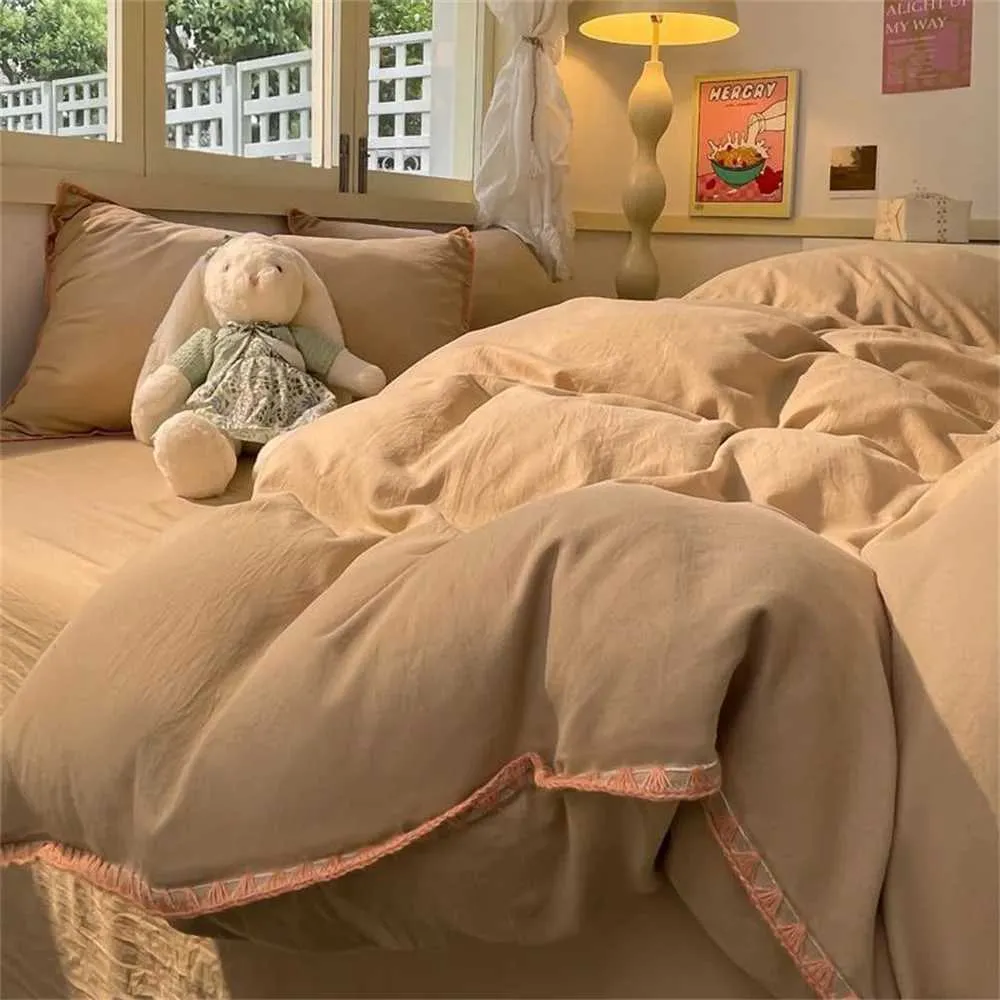 Ins Style Coffee Color Sheet Nordic Duvet Cover Home Bedding Set Bed Sheets Comfortable BedspreJ241015