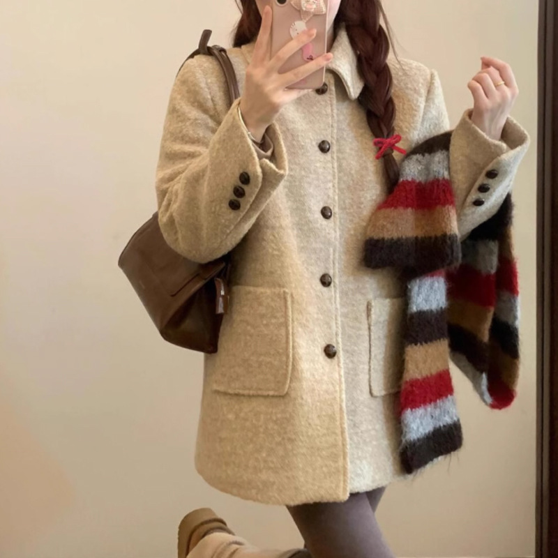 D4072 Short cotton woolen coat for women, high-JI style, niche, casual temperament, woolen coat, 2024 winter
