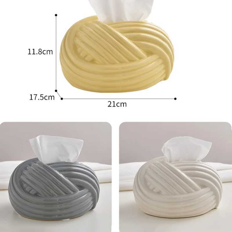 Ceramic handle box Nordic decorative handle box living Ro napkin paper box abstract and useful knot Y241218