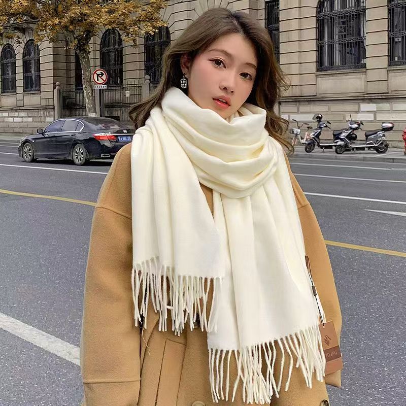 T011 scarf women's winter Korean version all-match cashmere solid color thick warm new style high-end