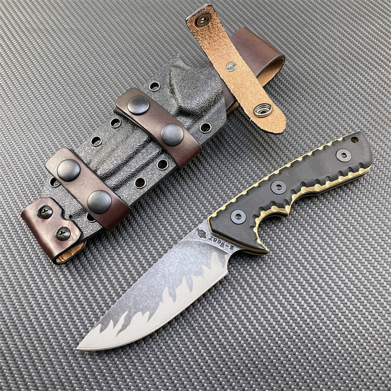 Miller M27 Survival Straight Knife Z-wear Stone Wash Drop Point Blade Full Tang G10 Handle Outdoor Camping Hiking Tactical Fixed Blade Knives with Kydex