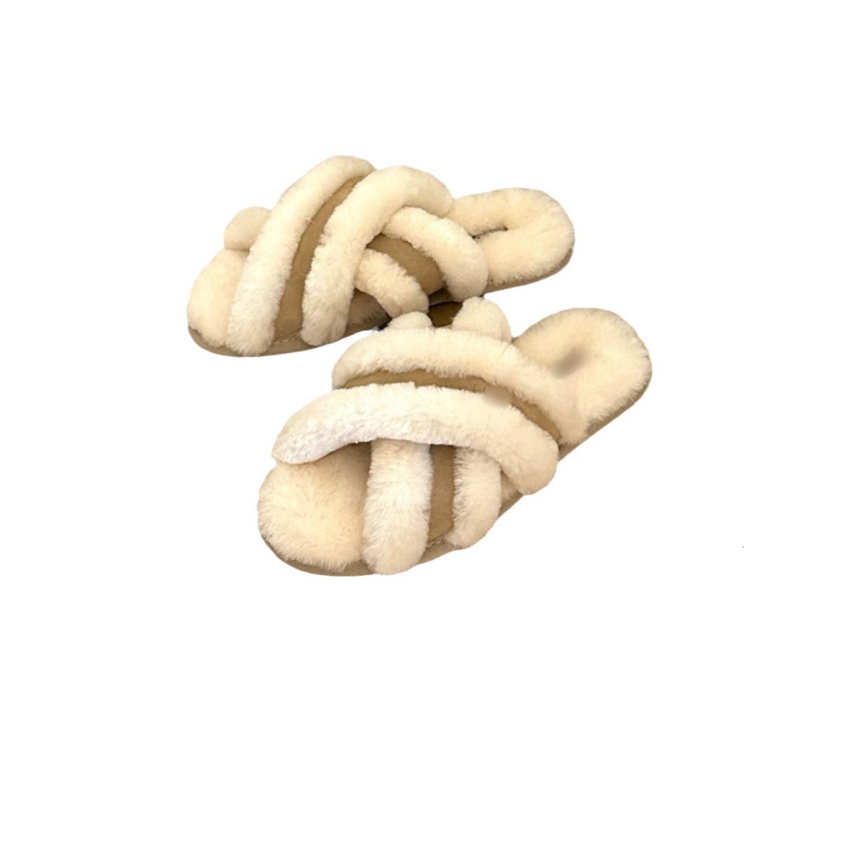 Henan Sangpo Cross Wool Flat Bottomed Dragging Women's Open Toed Sheep Fur Integrated Qiansongyi Home Thick Bottom Slippers