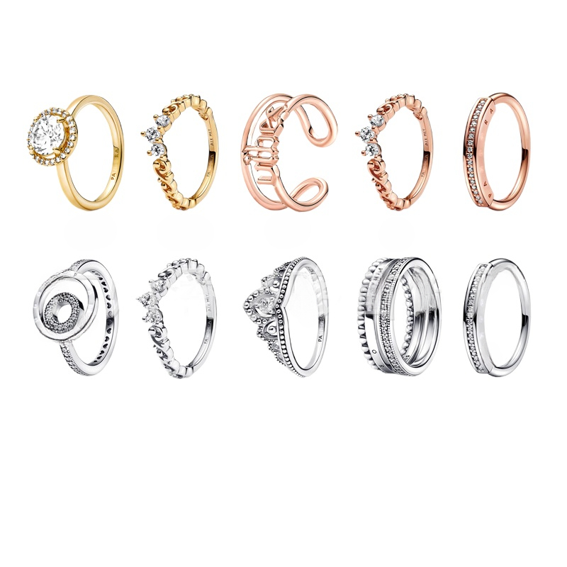 cute crown designer ring for women rose gold love heart round stone shine crystal cz zircon dia retro vintage band rings jewelry Free shipping