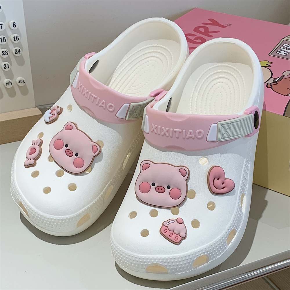 Girls' Heart Bag Head Hole Shoes Summer Outdoor Cute Piggy EVA Soft Sole Beach Shoes Women's Slippers Women Shoes Slides Women DIY Slippers