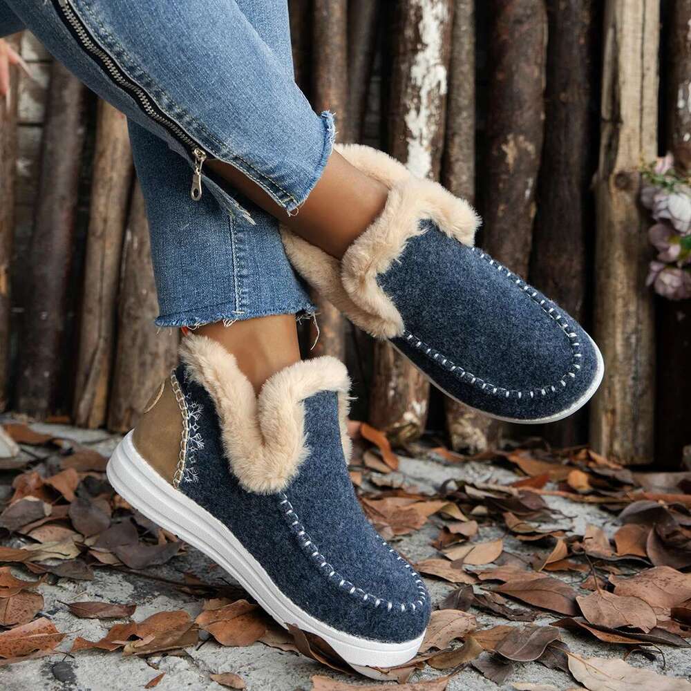 Flats Women Snow Ankle Boots Short Plush Cotton Winter Designer Warm Casual Shoes 2024 Trend Walking atos Ladies