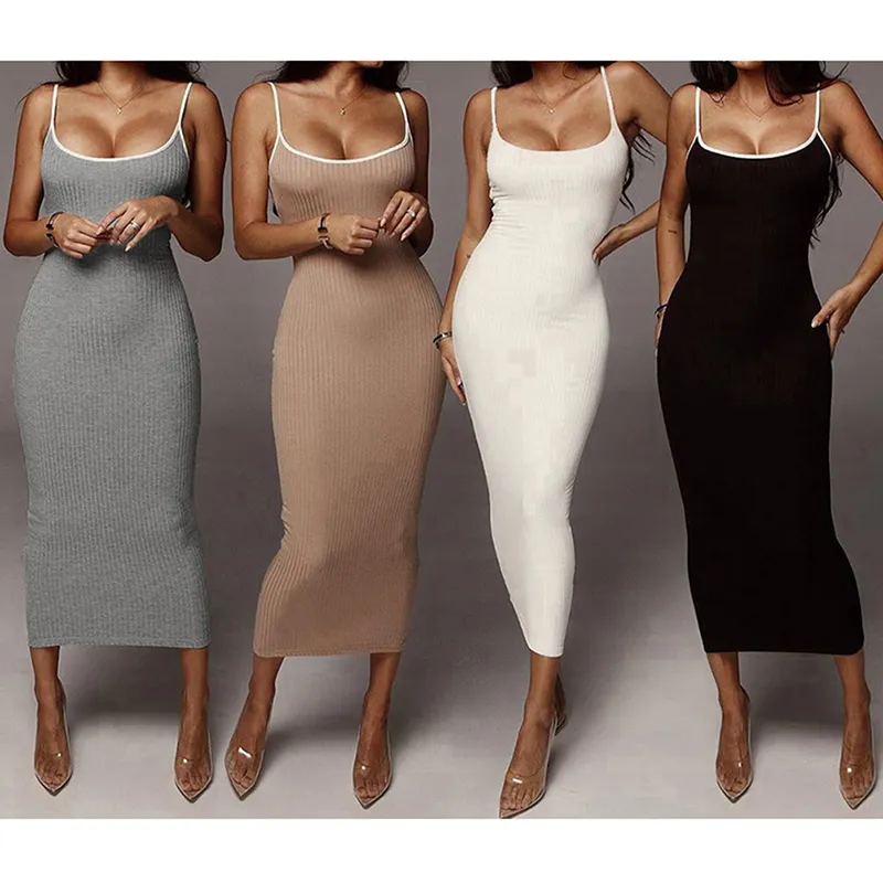 Womens Summer Dresses Strap Female Clothes Sleeveless Beach Dress Solid Color Bodycon Tube Sexy Dress