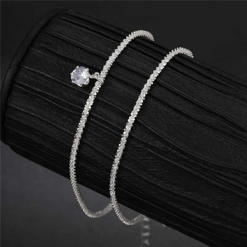 2PCS shiny pure silver solid color womens ankle simple and elegant copper jewelry womens beach ankle bracelet W241217