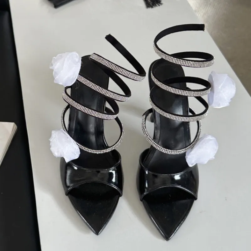 Liyke Summer Fashion Rhie Ankle Snake Twine Around Women Thin High Heels Sandals Sexy Pointed Toe Wedding Banquet Shoes