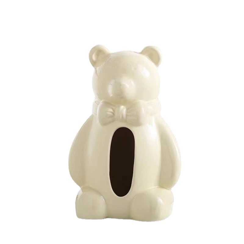 Cute teddy bear craft ceramic tissue box Nordic life Ro storage his decorative art napkin holder Y241218