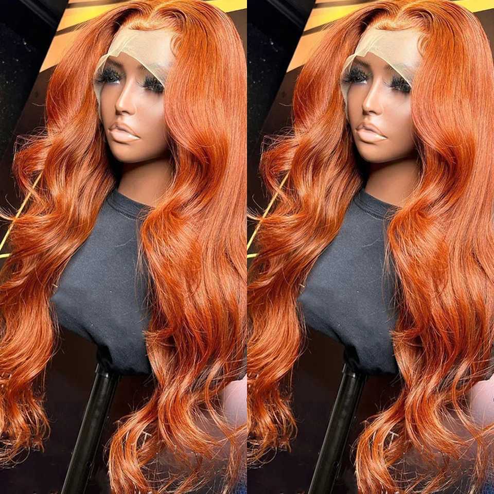 Wxw350 ginger orange 4x4 13x4 high-definition lace closure with body wave human hair bundle with closed front virgin hair extension W241221