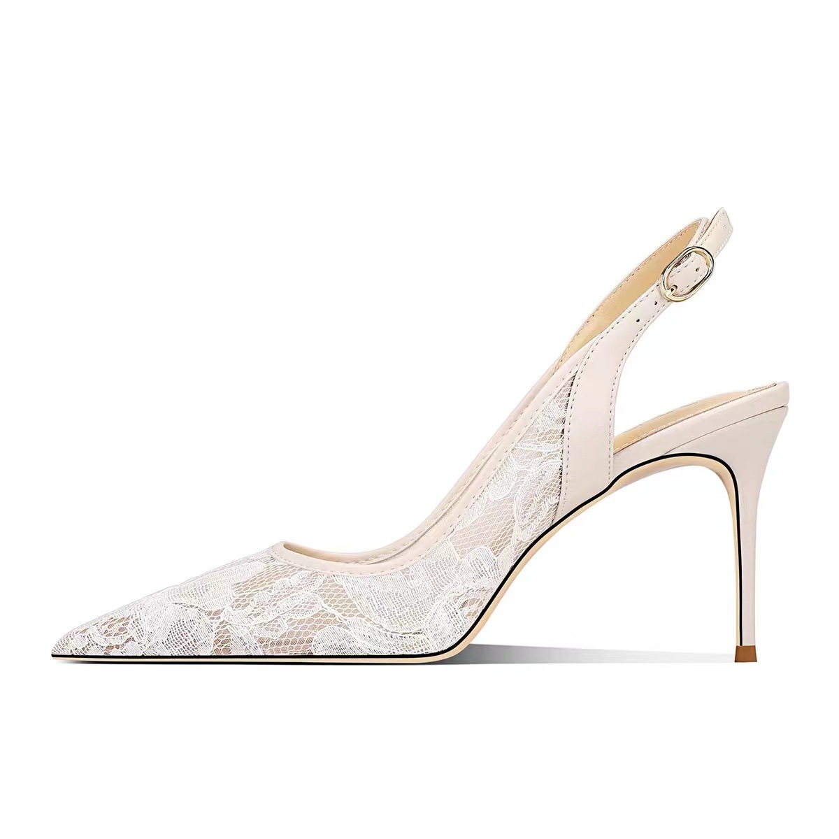 2025 new free shipping designer dress shoes for womens black white Lace pointed French oversized high heels size 36-43