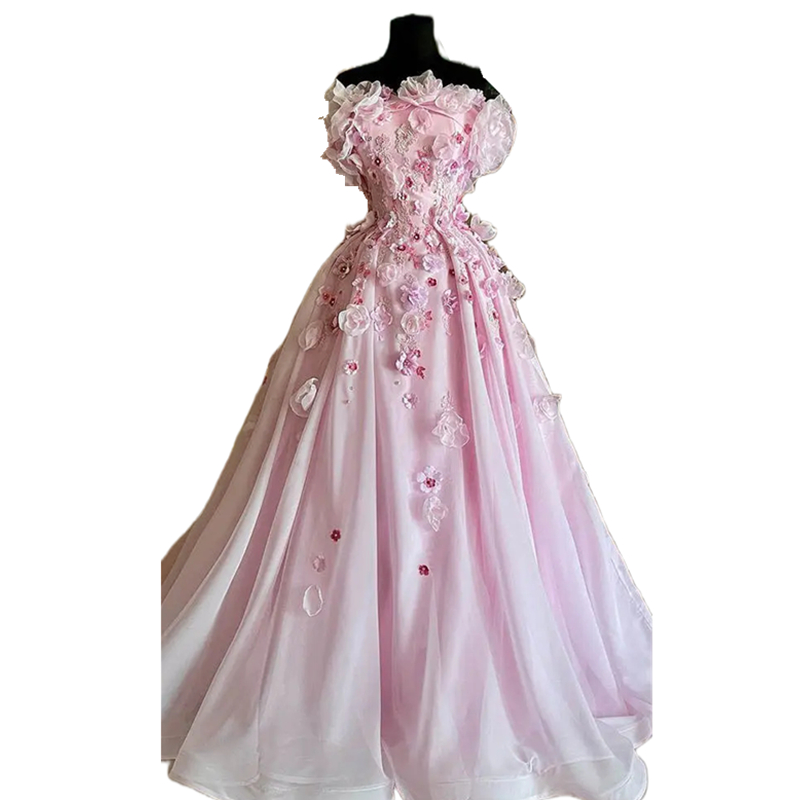 ful 3D ral Appliques Pink Prom Dresses Princess Long Evening Dress Pearls Beaded wers Special Ocn Gown 2025 Spring