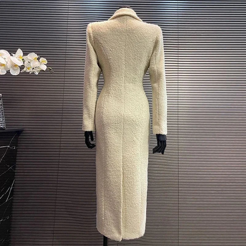 Small Fragrant Elegant Women Jacket Vintage Double Breasted Long Cotton Coat High Quality Autumn Faux Wool Outerwears 241217