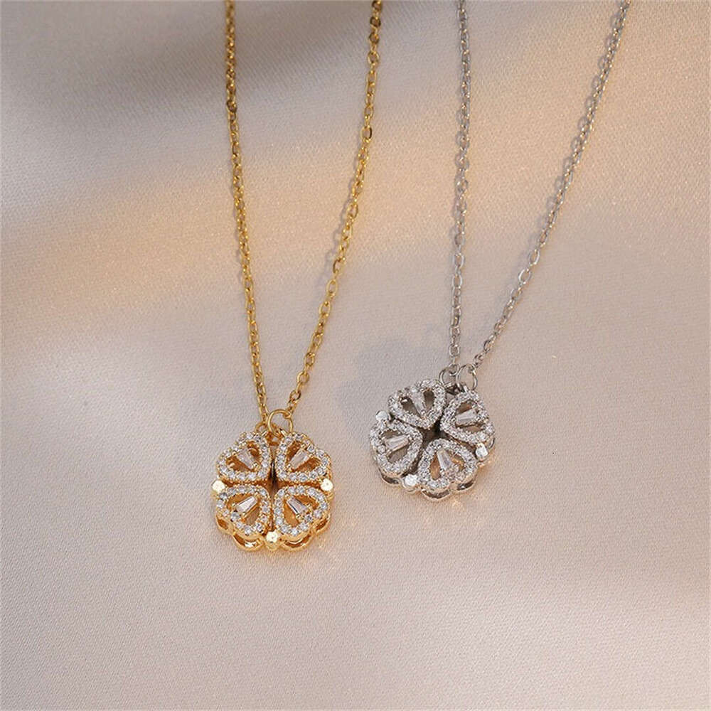 Fashion Retro Lucky Four Leaf Clover Women Gothic Love Heart Pendant Choke Chain Necklace Stainless Steel Jewelry Gift