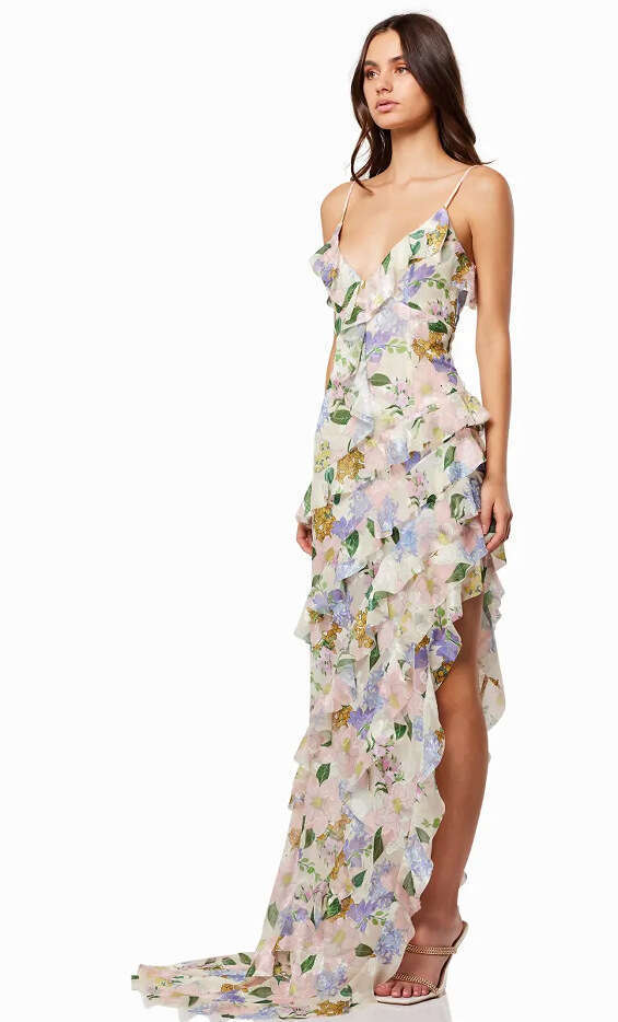 Spring/Summer Off Shoulder European and American Women's Fashion Organza Fairy Long Evening Dress 2024 New Unique Style