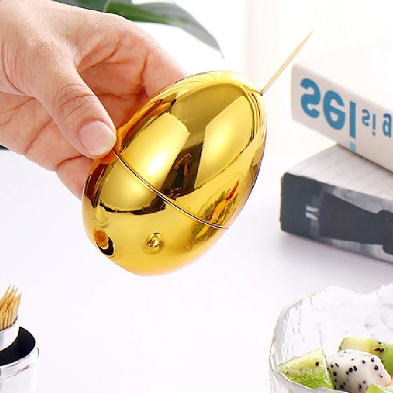 Creative Egg-shaped Toothpick Jar Electroplating Plastic Gold and Silver Toothpick Box Storage Box Ornaments Home Decoration 241212