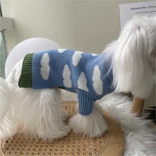 Dog Apparel Pet Clothes Blue sky white cloud sweater Pet puppy dog clothing Autumn and winter clothing
