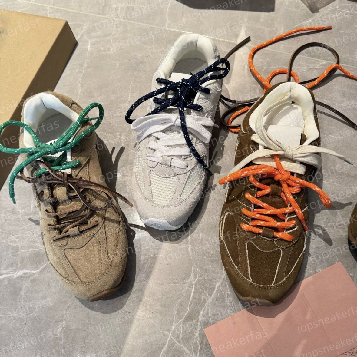 Designer Shoes Women Men Suede Shoes Flat Lace Up Sneakers Classic Cream brown Leather Shoe Soft Mesh Comfortable Running Shoes wuth box eur35-44