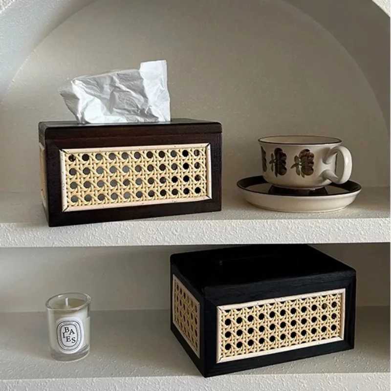 Nordic Rattan tissue box lifestyle Ro bedding desktop napkins wet tissue containers wooden crates bathroom paper racks decoration Y241218