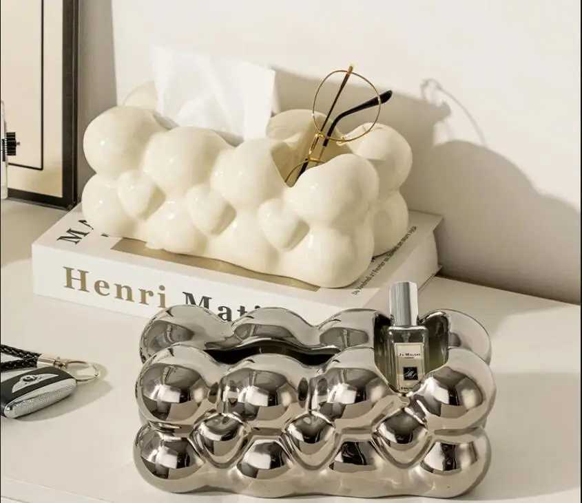 Mtifunctional Ceramic Tissue Box Nordic Living Ro Desktop Remote Control Jewelry Storage He Decorative Arts Y241218