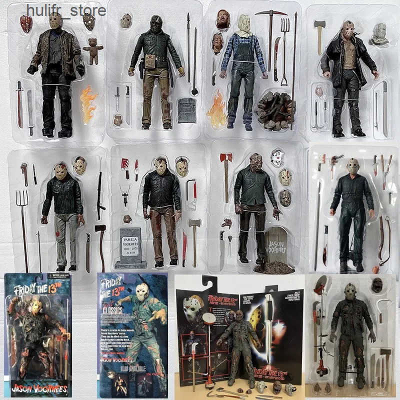 Action Toy Figures NECA Friday The 13th Figure Toys Freddy Jason Voorhees Blood Action Figure Jason Collectible Model Christmas Halloween Gifts J241219