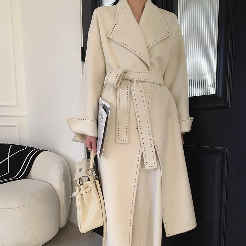 DoubleSided Cashmere Coat For Women In Autumn And Winter HighEnd Large Lapel n Pure Hand Sewn Loose 241217