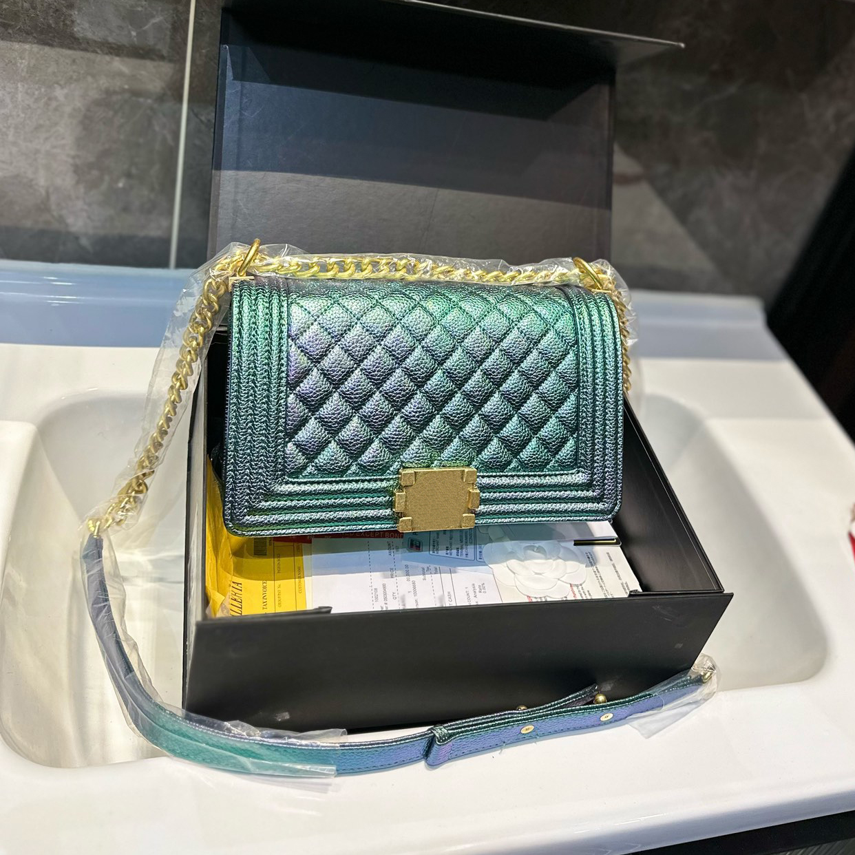 Designer Classic Diamond Quilted Le Boy Flap Bag Sheepskin Shoulder Crossbody Bags Sier/gold Hardware Chain Bag Women Square Handbags Outdoor Sacoche Purses 25CM