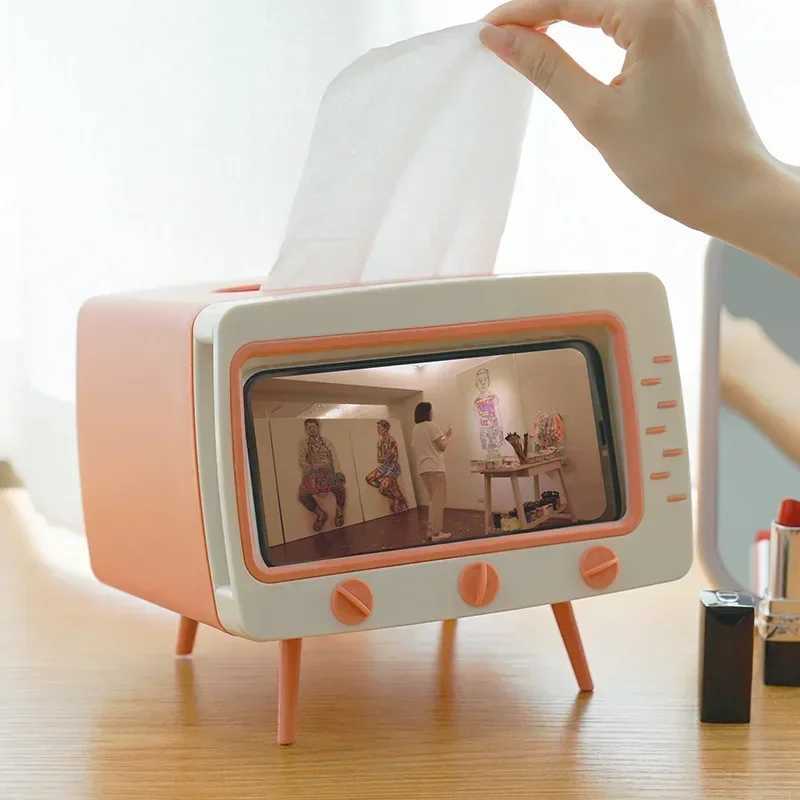 Creative 2-in-1 TV tissue box desktop paper holder dispenser for storing napkins organizer with phone holder Y241218