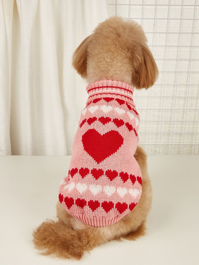 Valentine's Day Love Red Pink Jacquard High Collar Collar Dog Sweater Knitted Sweater