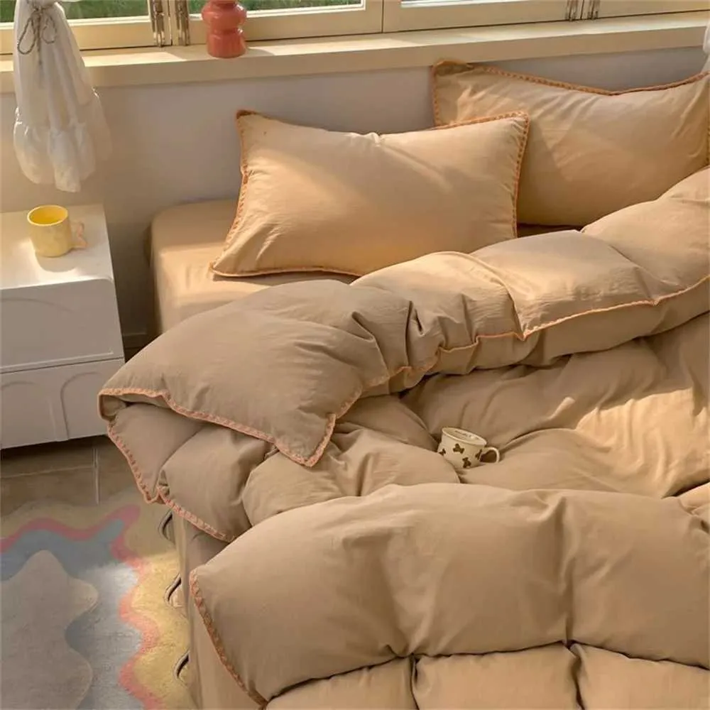Ins Style Coffee Color Sheet Nordic Duvet Cover Home Bedding Set Bed Sheets Comfortable BedspreJ241015
