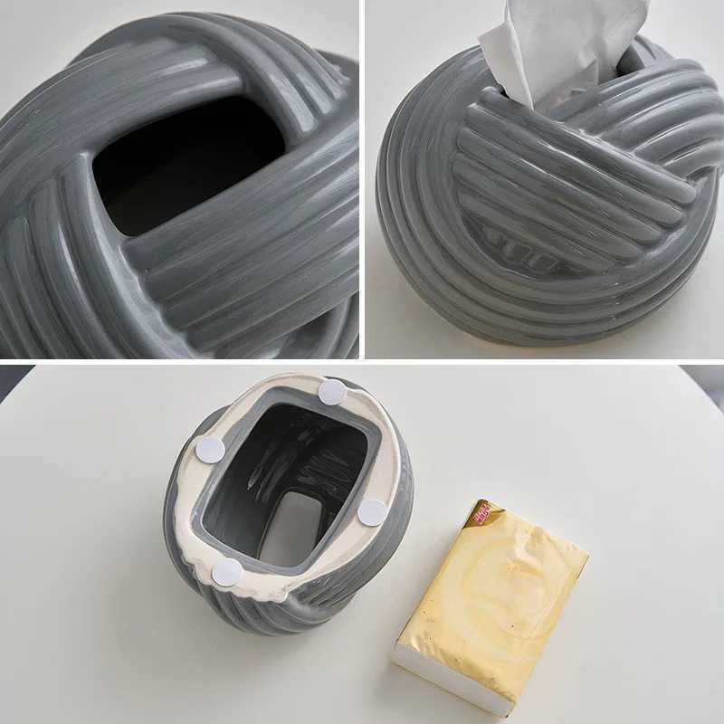 Ceramic handle box Nordic decorative handle box living Ro napkin paper box abstract and useful knot Y241218