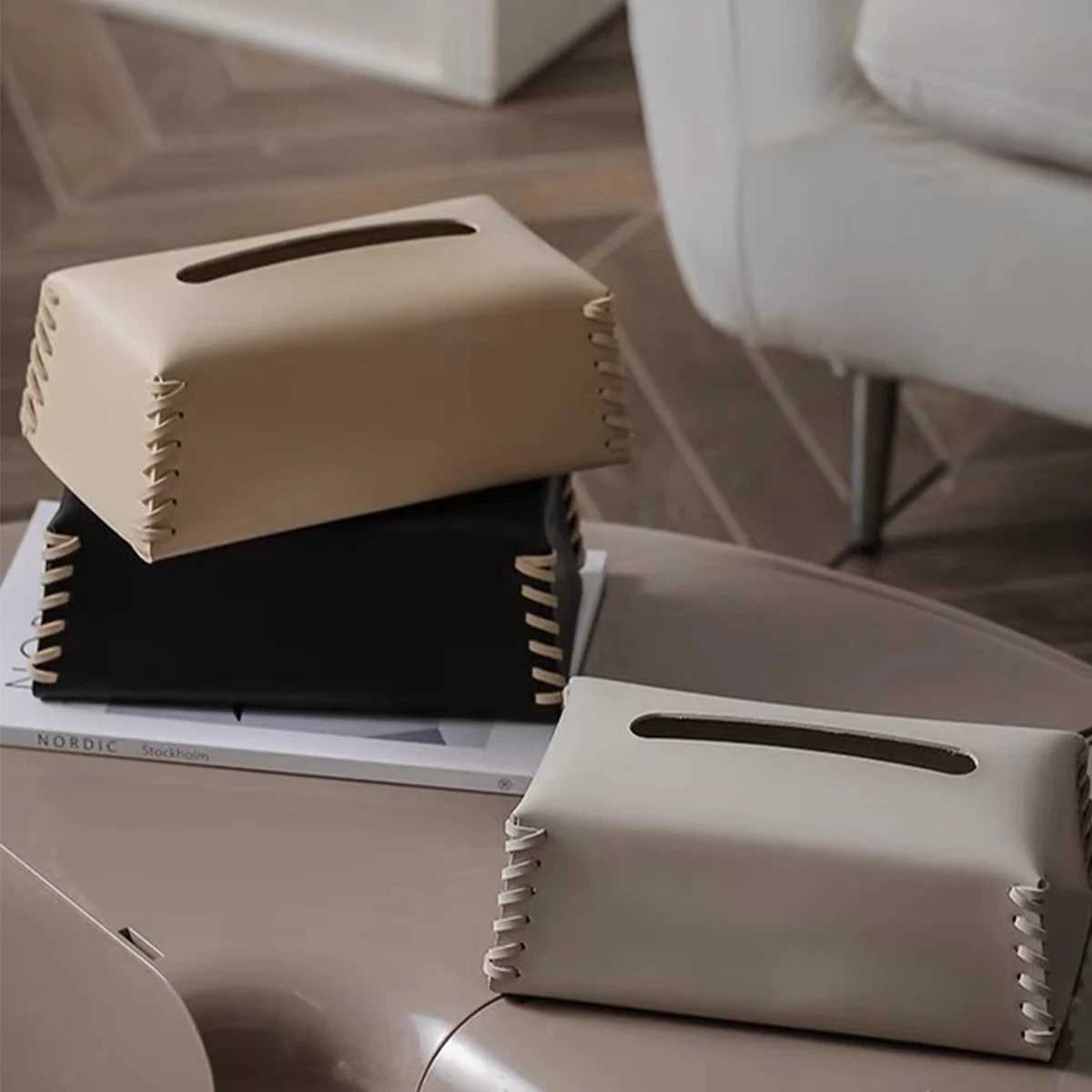 Nordic Woven tissue box leather napkin holder luxury paper box toilet towel container high-quality bedding desktop decoration Y241218