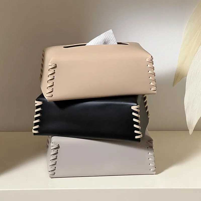 Paper towel box luxurious woven PU leather napkin box colorful paper towel holder desktop decoration creative paper towel cover Y241218