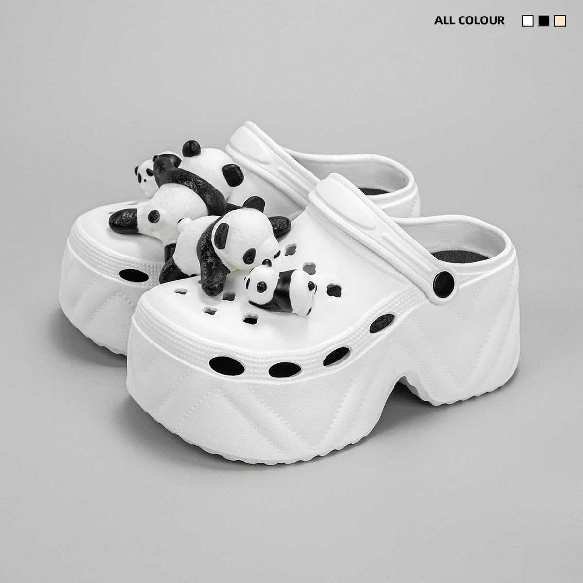 Panda thick bottom hole shoes 9cm women's outside wear summer beach Baotou high-heeled sandals slippers fashion trend designer shoes