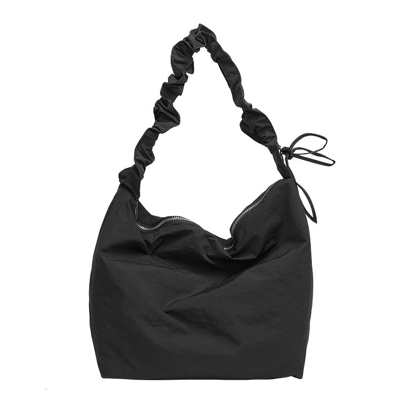 Casual drawstring handbag ins small fresh pleated single shoulder women's internet famous fashionable nylon fabric crossbody bag