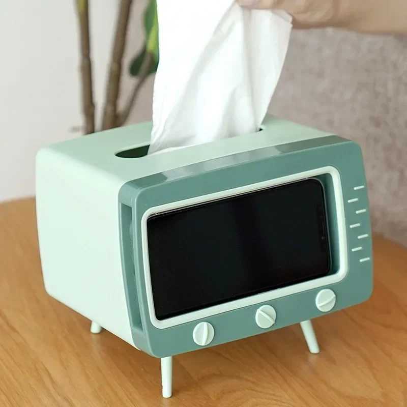 Creative 2-in-1 TV tissue box desktop paper holder dispenser for storing napkins organizer with phone holder Y241218