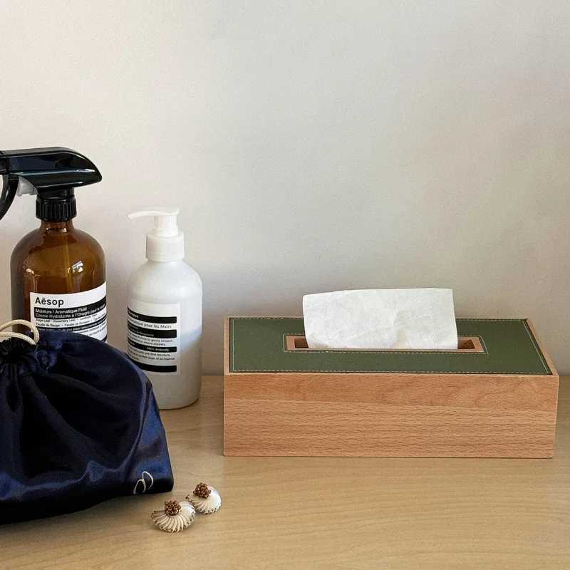 Luxury wooden tissue box leather storage aesthetic tissue box organizer napkin holder coffee table napkin paper box Y241218