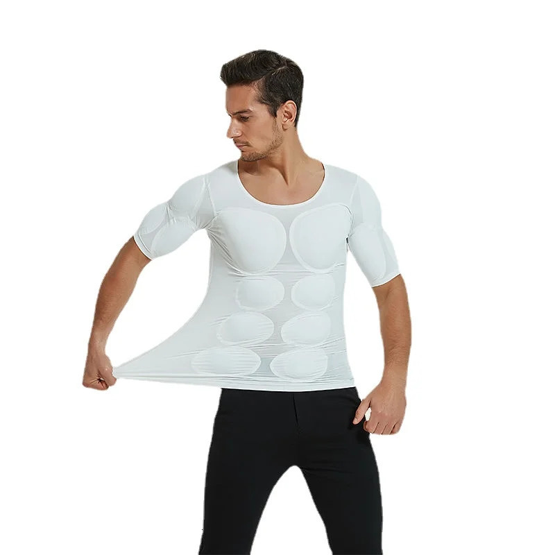 Men Body Shaper Muscle Enhancers ABS Invisible Pads Top Cosplay Chest Shirts Soft Protection Fitness Muscular Undershirt 241218
