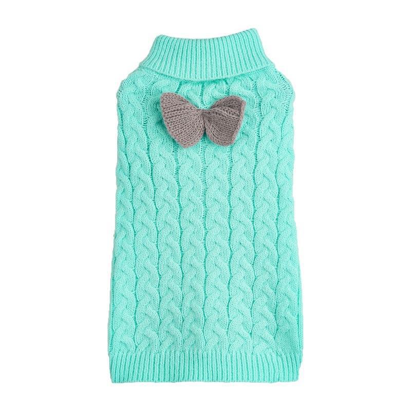 Autumn and winter dog sweater new lapel design woven three-dimensional twist solid color sweater with bow