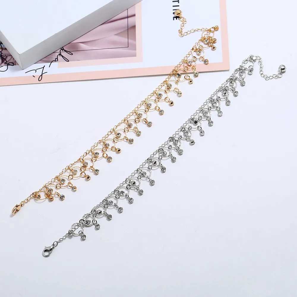 New Fashion Summer Beach Foot Chain Jewelry For Women Exquisite Gold Silver Color Shiny Rhinestones Ankle Bracelets Anklet W241217