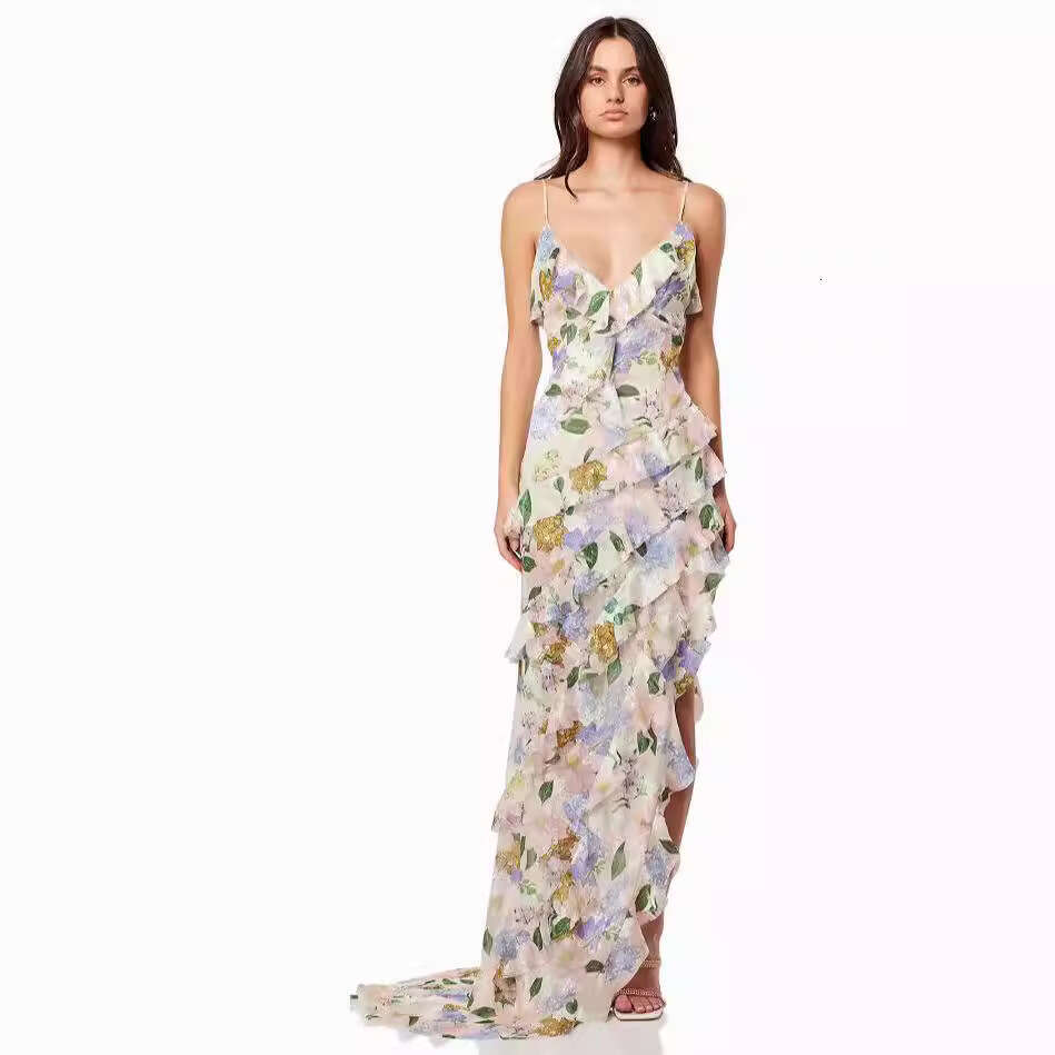 Spring/Summer Off Shoulder European and American Women's Fashion Organza Fairy Long Evening Dress 2024 New Unique Style