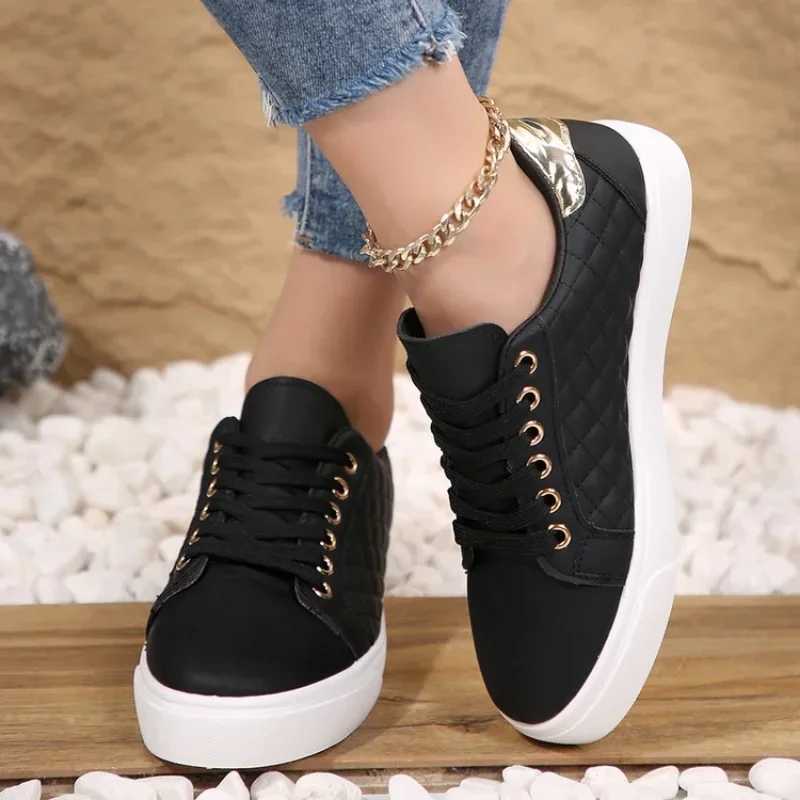 Size 35-41 2024 Women White Sneakers Spring Autumn Womens Fashion Black Lace-up Soft Sold PU Leather Shoes Ladies Casual Shoes Y241217